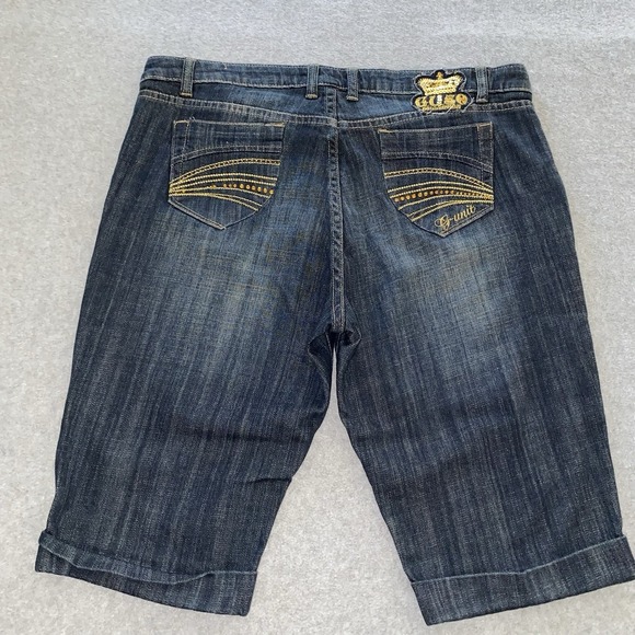 G-Unit Shorts Women's 15 Denim Bermuda Gold Buttons Rhinestone Y2K Hip Hop 50 - Picture 9 of 16